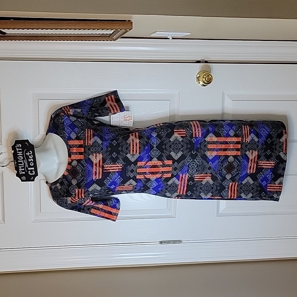 LuLaRoe Julia Dress XS New Black Blue White Orange